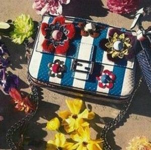 Fendi Flowerland Brown python Baguette Crossbody 3D Floral Snakeskin Chain Strap